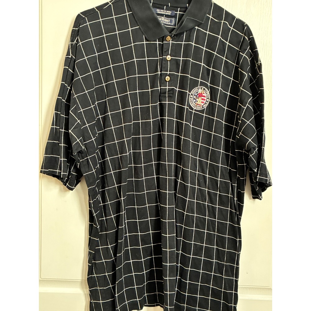 Pinehurst Collection 2005 US Open Golf Polo Shirt Mens XL Black Grid Mercerized